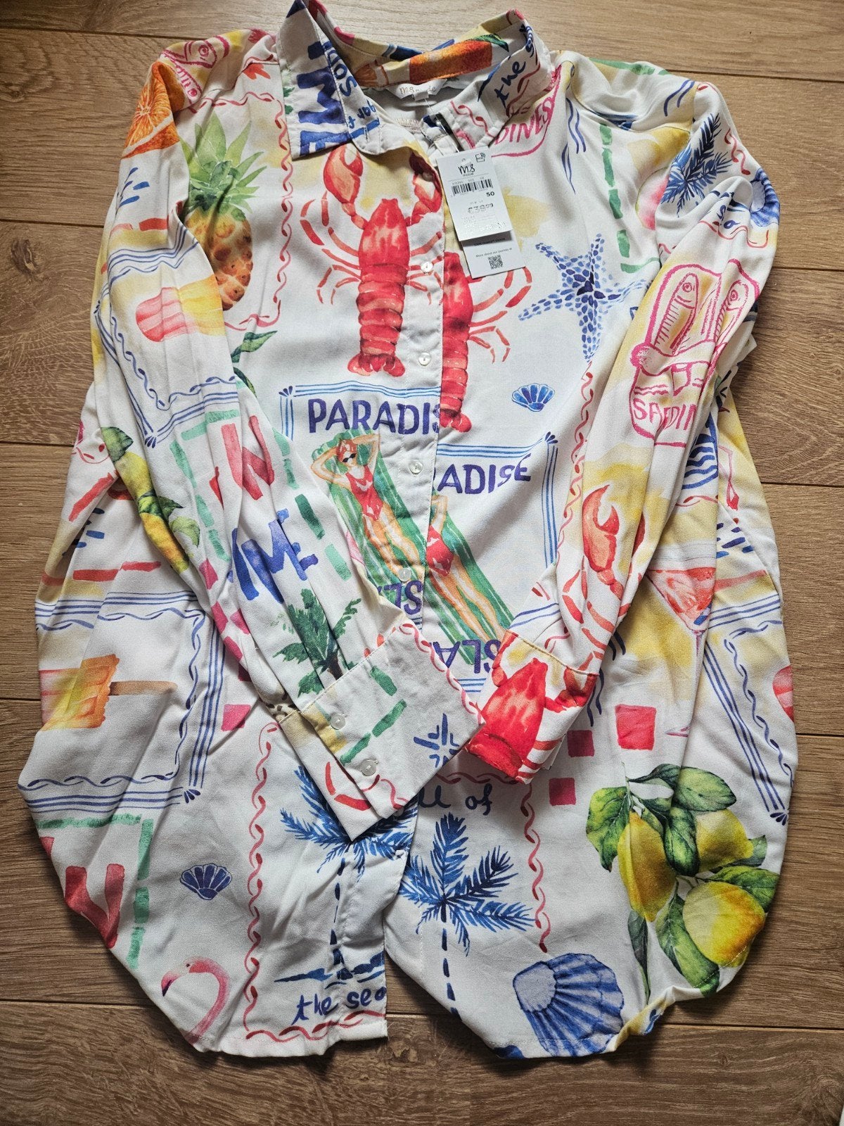 MS Mode blouse met kreeftenprint, maat 50, Maat 38/40 (M), Meerkleurig, Nieuw, Ophalen of Verzenden
