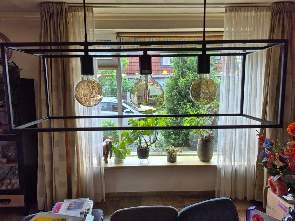 Mooie industriële hanglamp voor eettafel, Huis en Inrichting, Lampen | Hanglampen, Ophalen, Zo goed als nieuw, Industrieel, Metaal