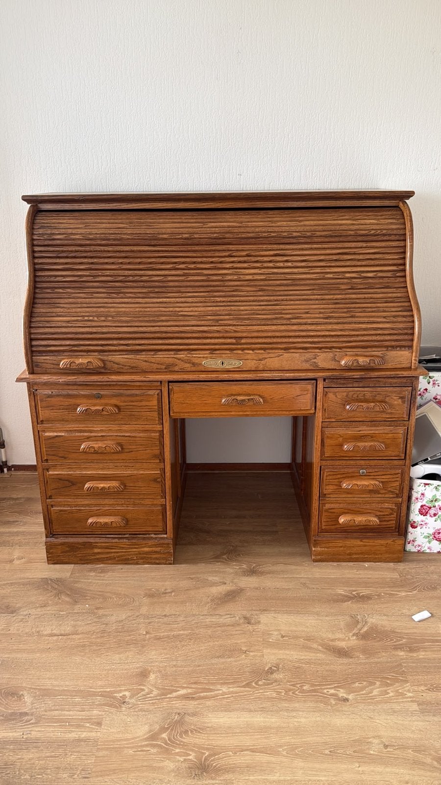 Antiek rolluikbureau van massief hout, Ophalen, Gebruikt, Secretaire, Antiek