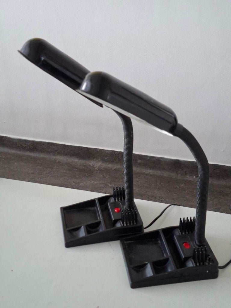 set vintage bureaulampen retro jaren 80 postmodern design, Bureaulamp, E14 (klein), Ophalen of Verzenden, Zwart