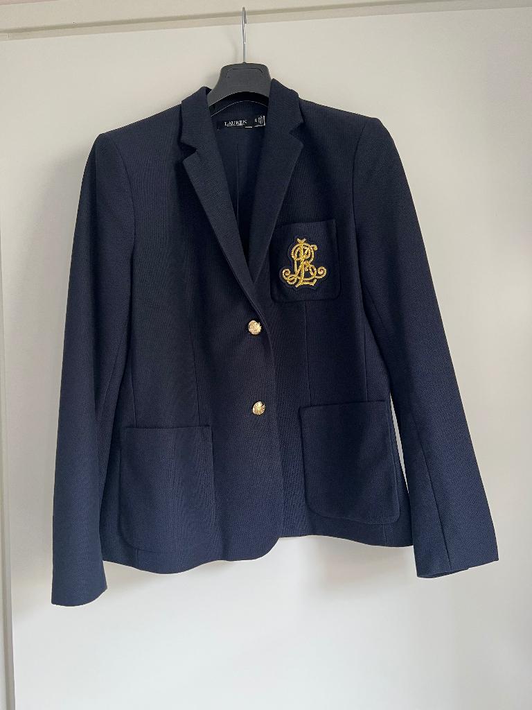 Donkerblauwe blazer Ralph Lauren met goudkleurig embleem, Kleding | Dames, Jasjes, Kostuums en Pakken, Blauw, Maat 42/44 (L), Nieuw