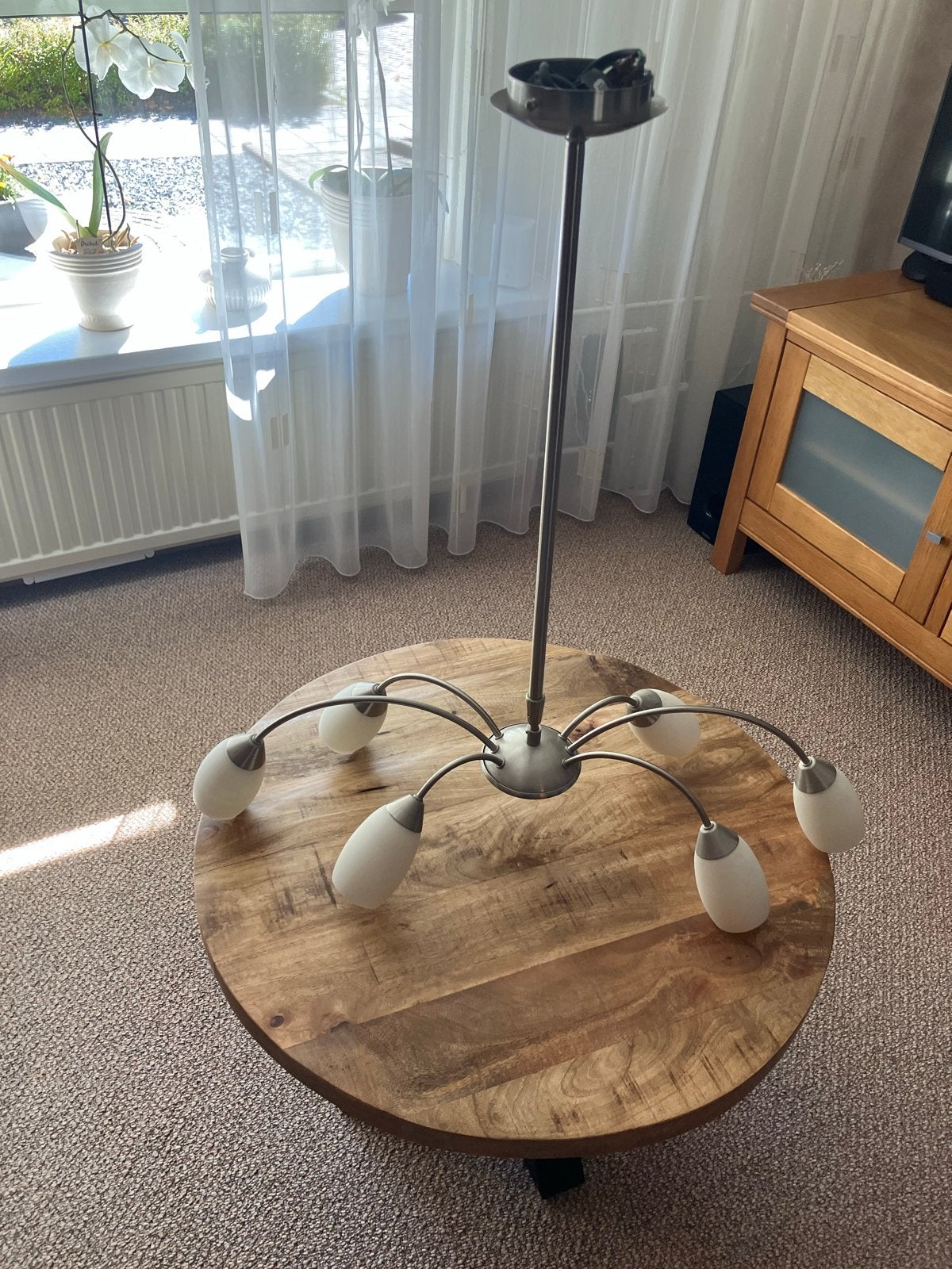 Woonkamer hanglamp met 6 spots + 3 reservelampen, Huis en Inrichting, Ophalen, Gebruikt, Metaal, Overige fittingen