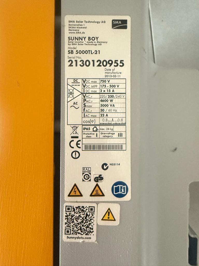 SMA Sunny Boy SB 5000TL-21 omvormer, 4600W, Ophalen, Gebruikt
