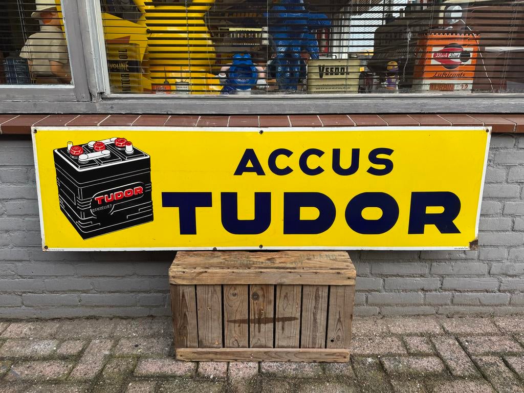 Vintage Emaille Reclamebord Accu Tudor, Ophalen