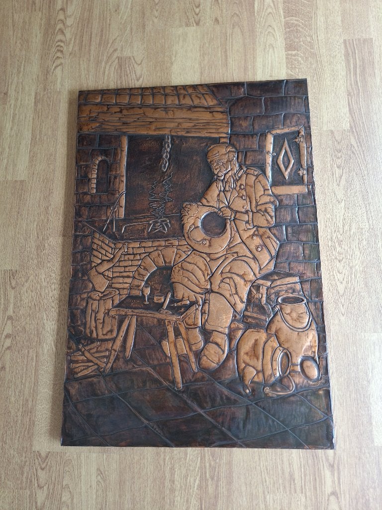 koperen schilderij, Antiek en Kunst, Ophalen, Klassiek, Portret of Personen, Overige ondergronden