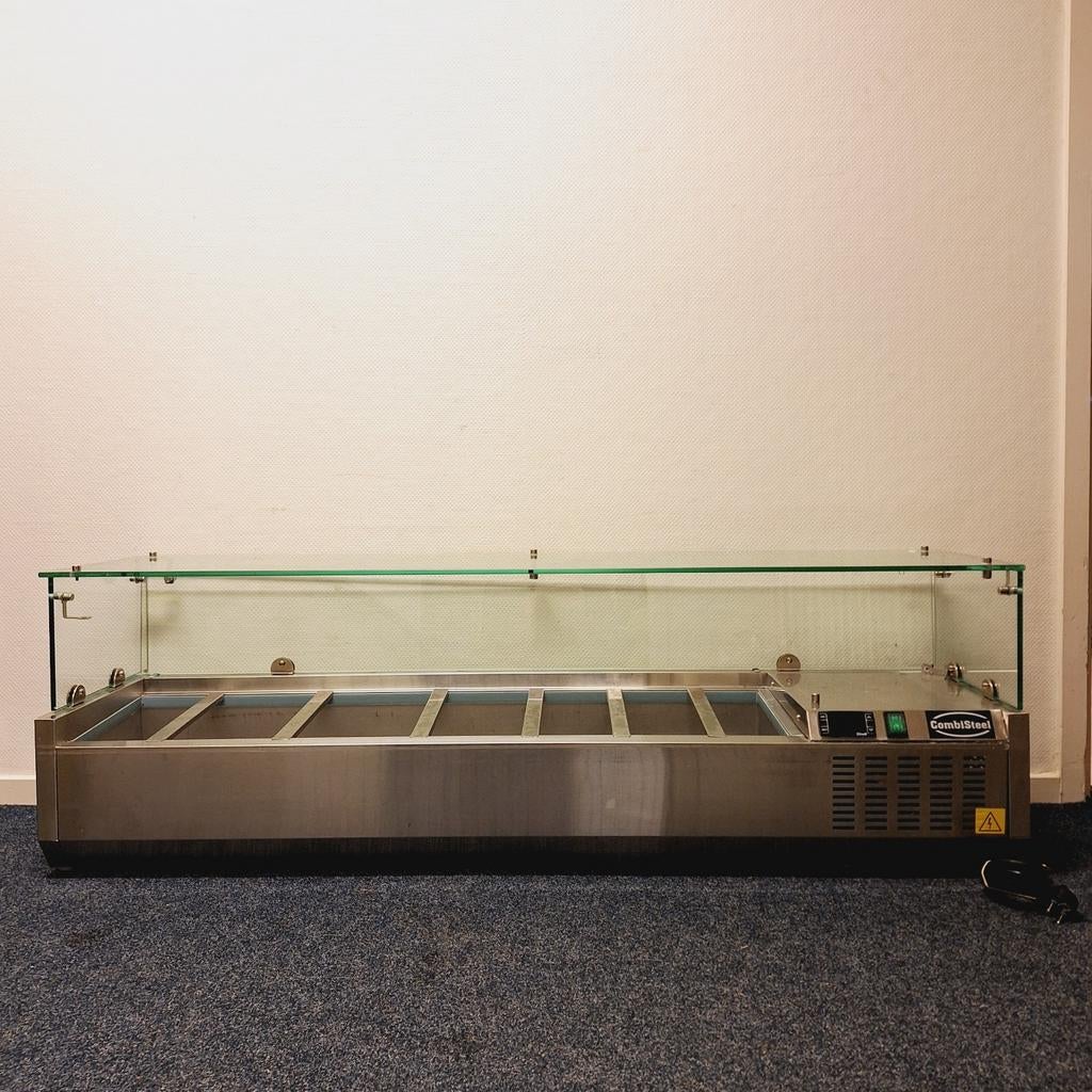 CombiSteel RVS Koelvitrine met Glasopbouw, Ophalen, Gebruikt, Onbekend, Koelen en Vriezen