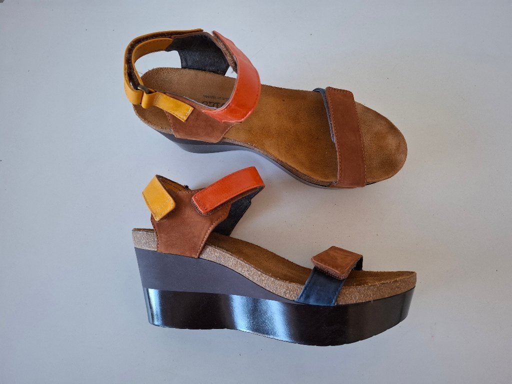 Naot Miracle MAAT 39 kleurrijke leren sandalen wedges, Overige kleuren, Verzenden, Sandalen of Muiltjes, Zo goed als nieuw