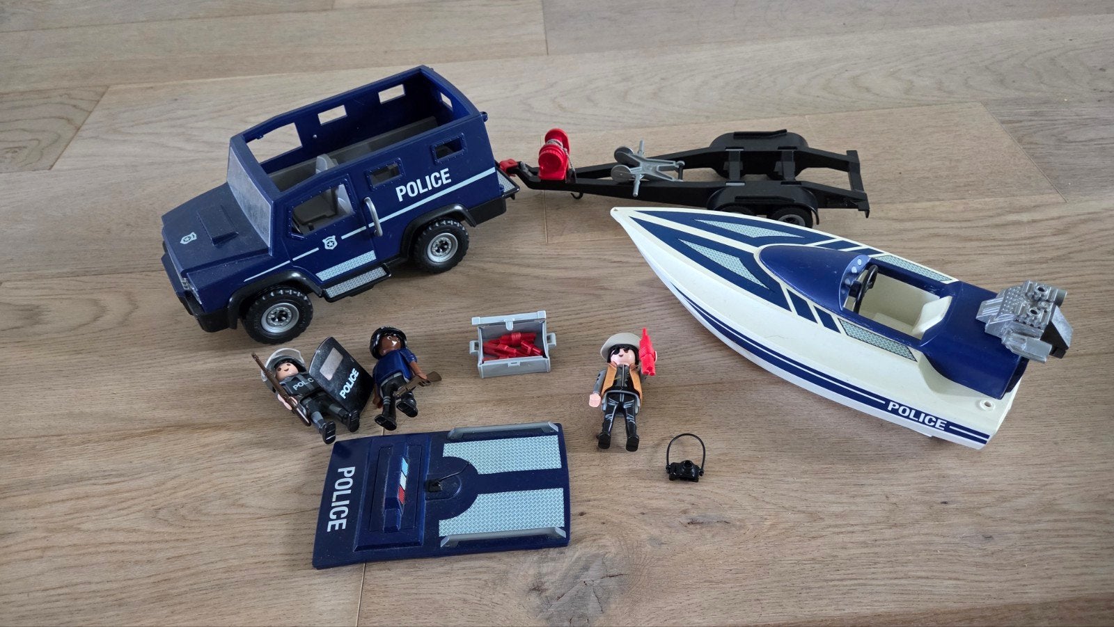 Playmobil Politie Auto met Boot en Trailer Set 5187, Gebruikt, Complete set, Voertuig, Ophalen of Verzenden
