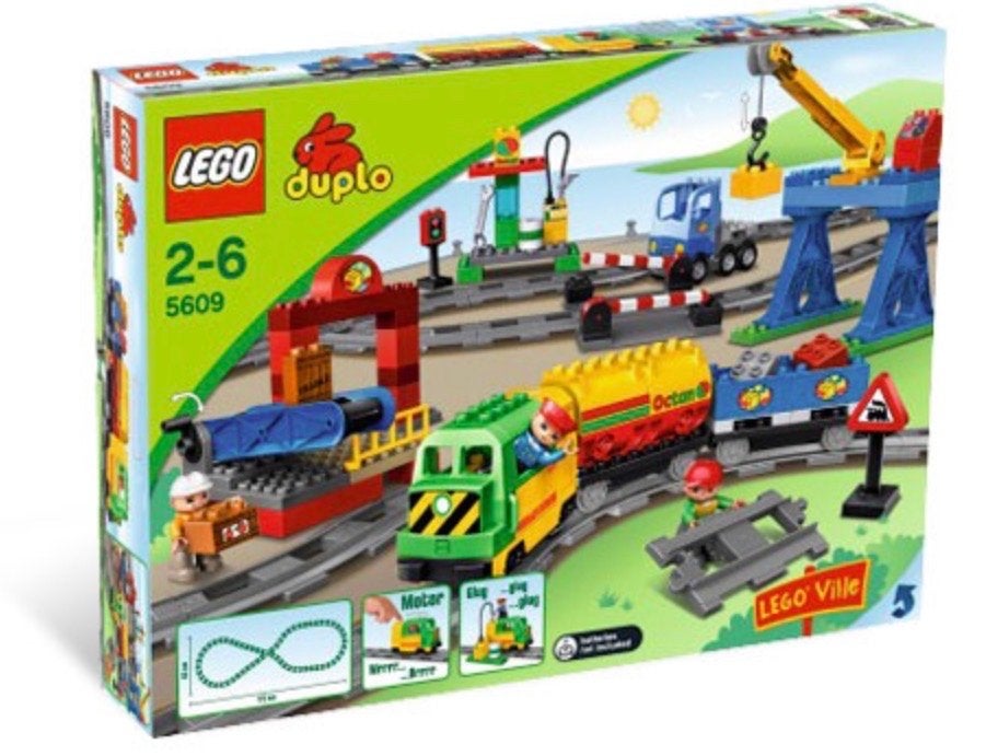Lego Duplo Trein 5609 - inompleet met rails en wagons, Gebruikt, Overige thema's, Ophalen of Verzenden, Duplo