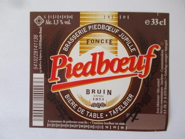 bieretiket Belgie 24-4 (4J) piedboeuf, Verzamelen, Biermerken, Ophalen of Verzenden, Gebruikt, Overige typen, Overige merken