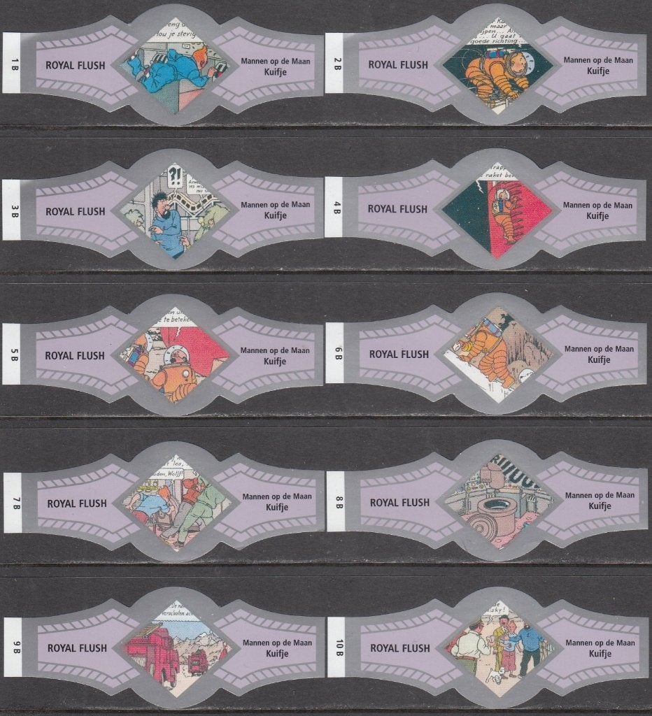Sigarenbanden Kuifje Mannen op de Maan, Royal Flush 1B-10B, Ophalen of Verzenden, Nieuw, Sigarenbandjes