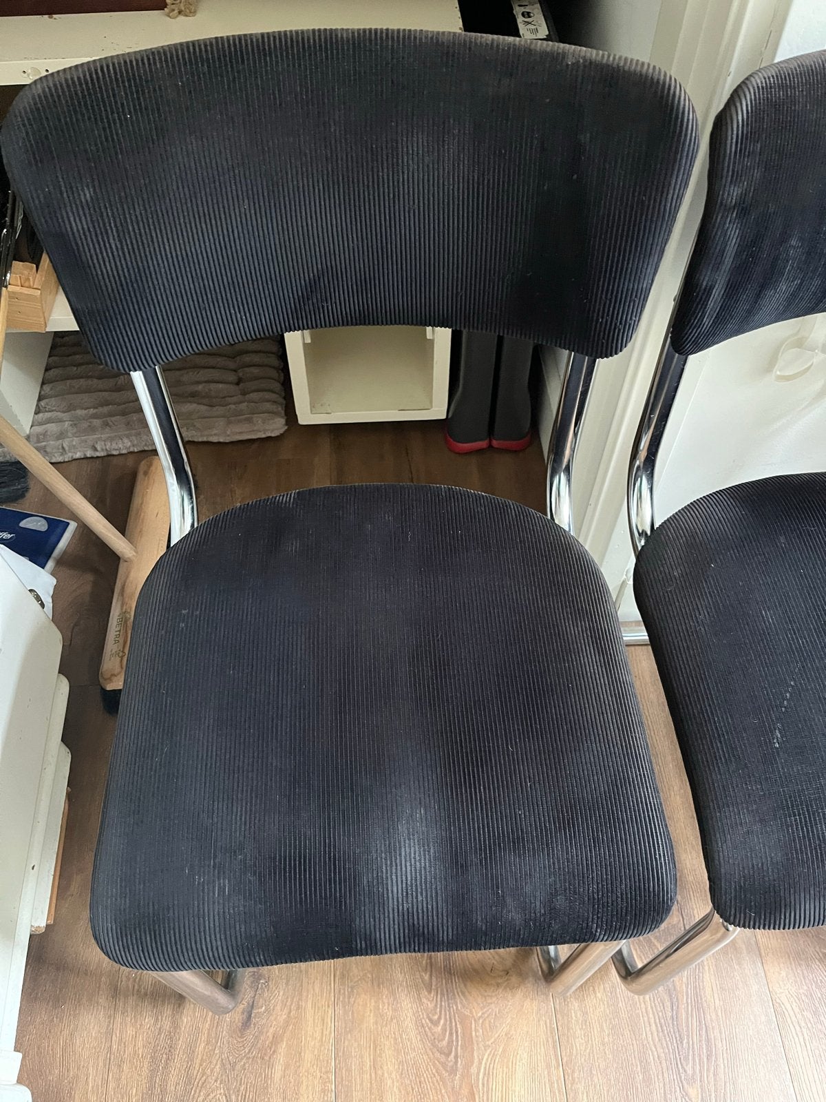 Set van 5 Tubax stoelen met chromen frame, Huis en Inrichting, Ophalen, Gebruikt, Zwart, Stof