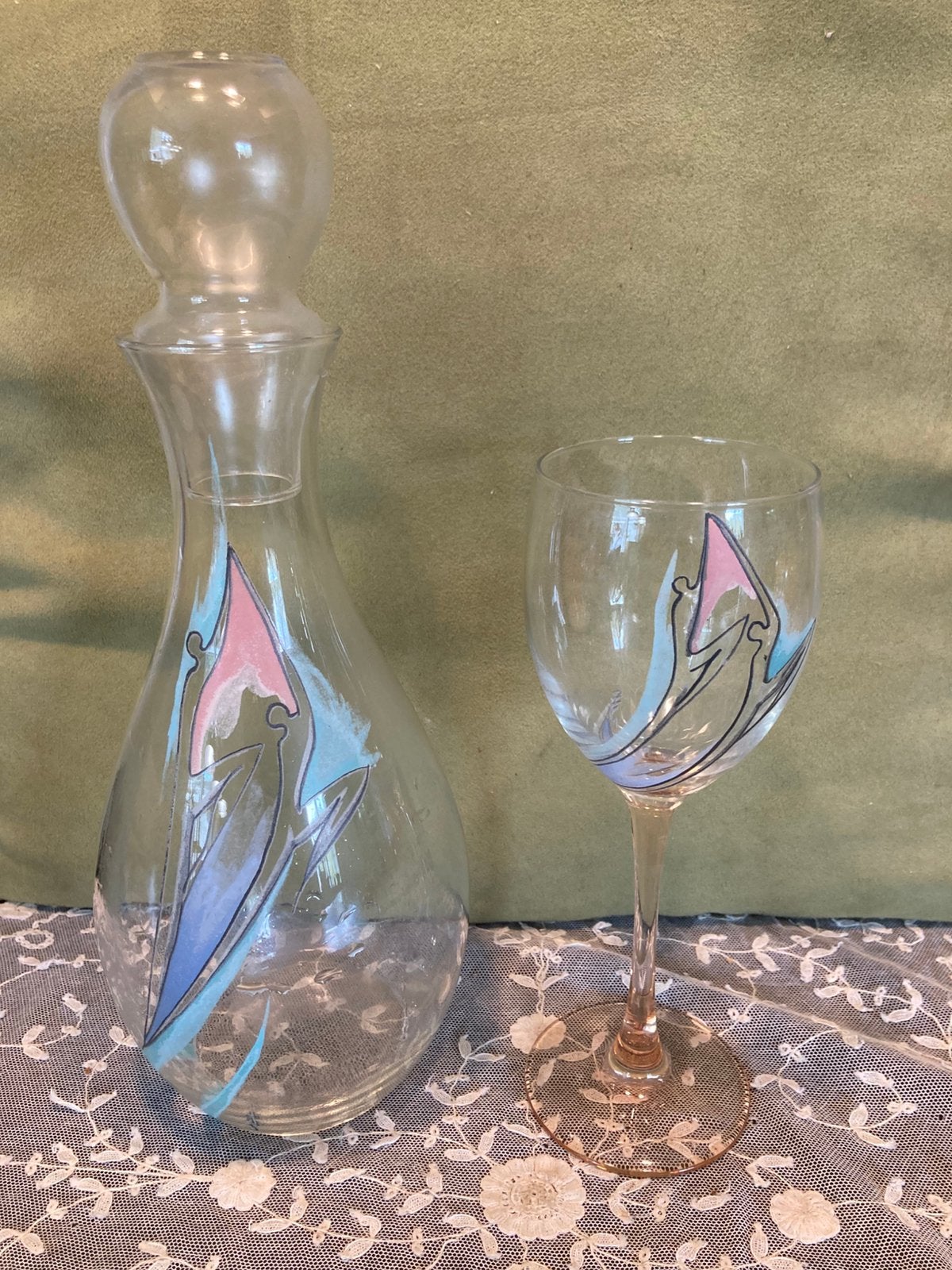 Karaf met bijpassend wijnglas (240725), Ophalen of Verzenden