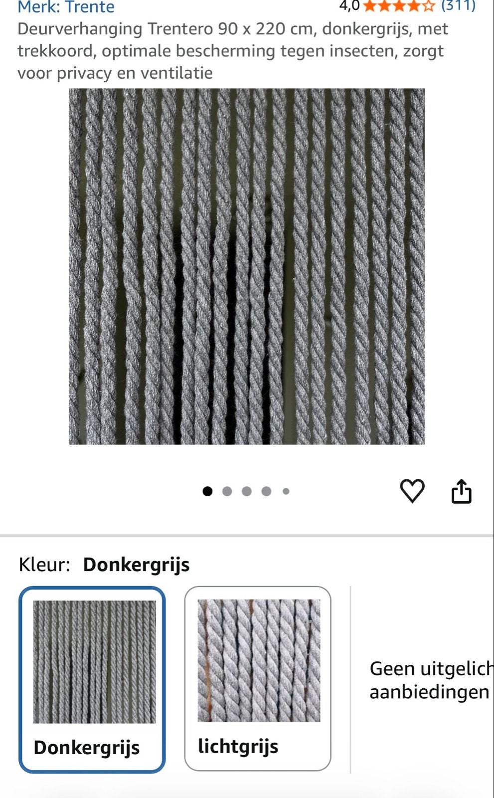 Deurverhanging Trentero 90 x 220 cm, donkergrijs, Doe-het-zelf en Verbouw, Gebruikt, 80 tot 100 cm, Hordeur, Ophalen of Verzenden
