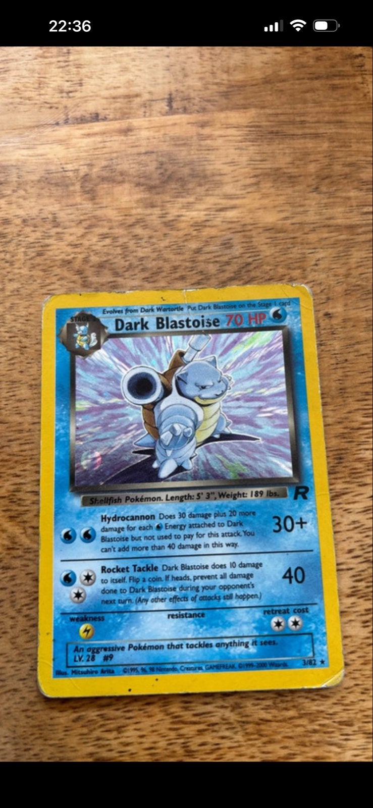 Pokémon Kaart: Dark Blastoise 70 HP, Ophalen of Verzenden, Gebruikt, Losse kaart