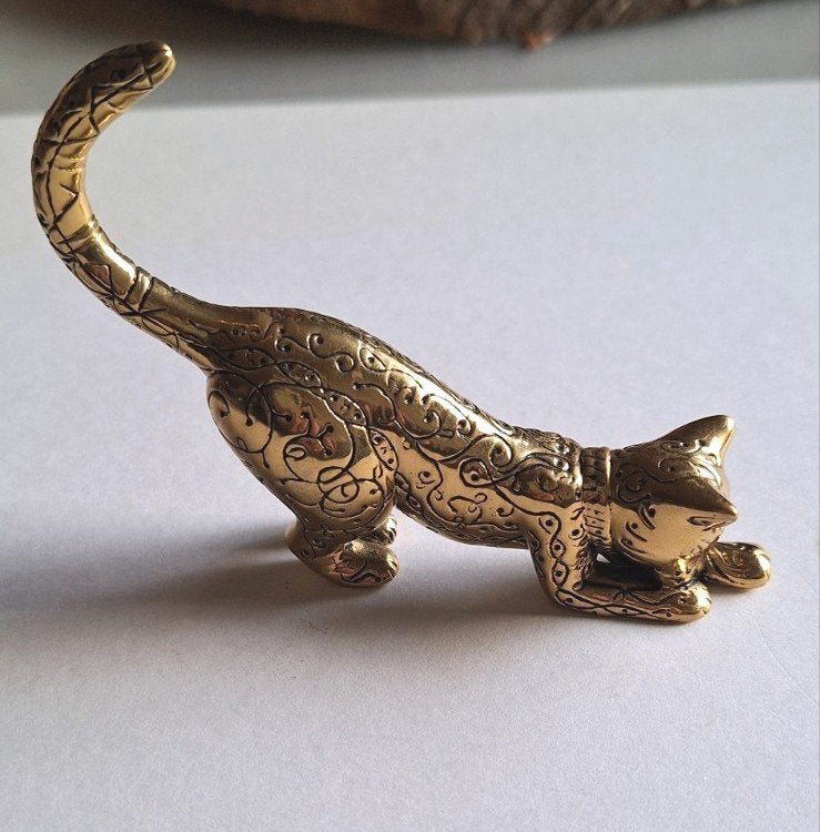 VINTAGE Franklin Mint Curio Cat 1986 "Aziatisch" messing, Ophalen of Verzenden, Nieuw, Dier