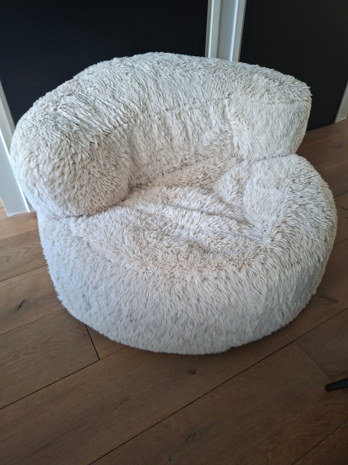 Pluche teddy poef kwantum, Ophalen, Zo goed als nieuw, Beige, Zitzakstoel