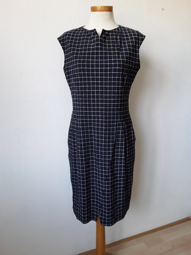 Purdey jurk mt 42 blauw/wit, Maat 42/44 (L), Zo goed als nieuw, Purdey, Onder de knie