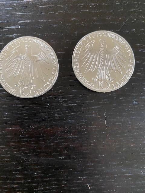 2x zilveren 10 dm Duitsland1972 (Olympische Spelen Munchen), Postzegels en Munten, Ophalen of Verzenden, Duitsland, Setje, Zilver