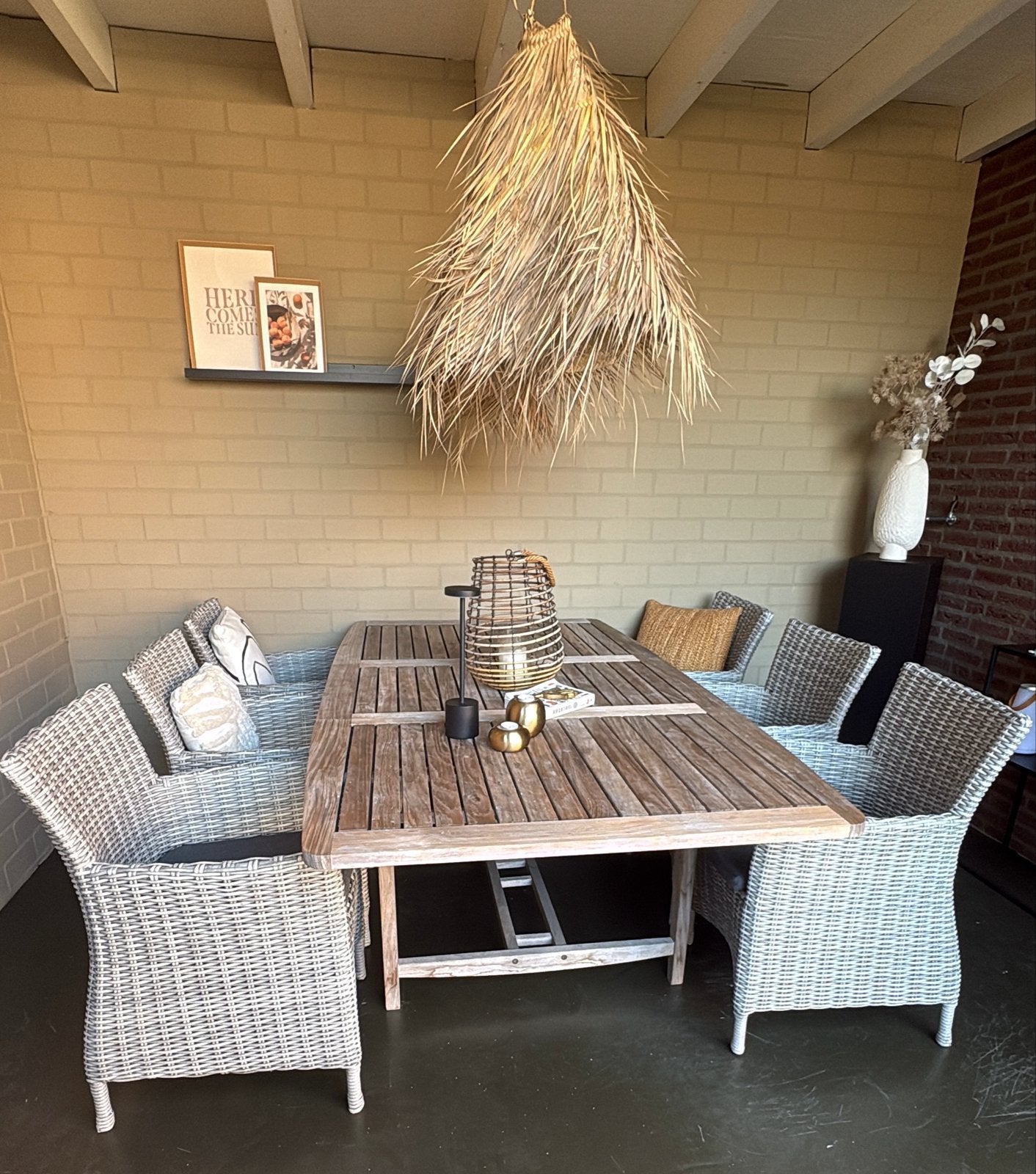 Hartman - Luxe teakhouten tuintafel met 6 stoelen en kussens, Tuin en Terras, Ophalen, Gebruikt, Rechthoekig, Teakhout