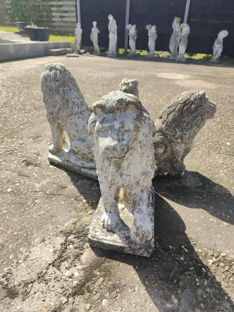 Set van 3 stenen leeuwenbeelden voor tuin of decoratie, Tuin en Terras, Tuinbeelden, Ophalen, Steen