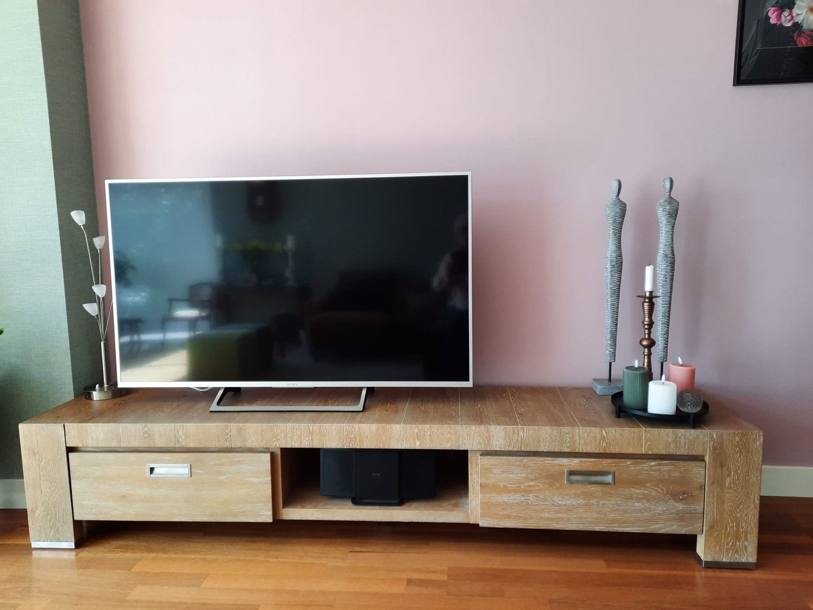 Tv meubel, eiken fineer. Formaat 225cm X 45cm X 42,5cm, Ophalen, Zo goed als nieuw, 25 tot 50 cm, Minder dan 100 cm