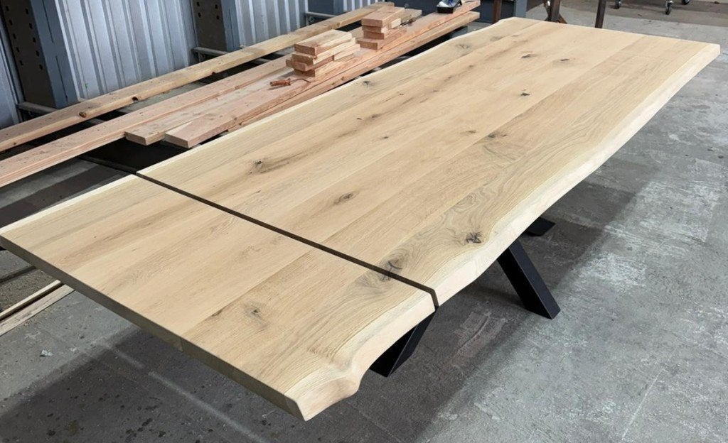 Eiken eettafel 200 cm x 100 cm met 2 verlengbladen van 40 cm, Huis en Inrichting, Tafels | Eettafels, Vijf personen of meer, Eikenhout