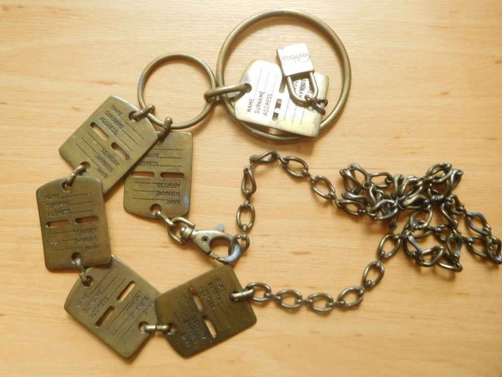 bronzen identiteitsplaatjes ( "dog tags") aan halsketting, Antiek en Kunst, Antiek | Koper en Brons, Verzenden, Brons