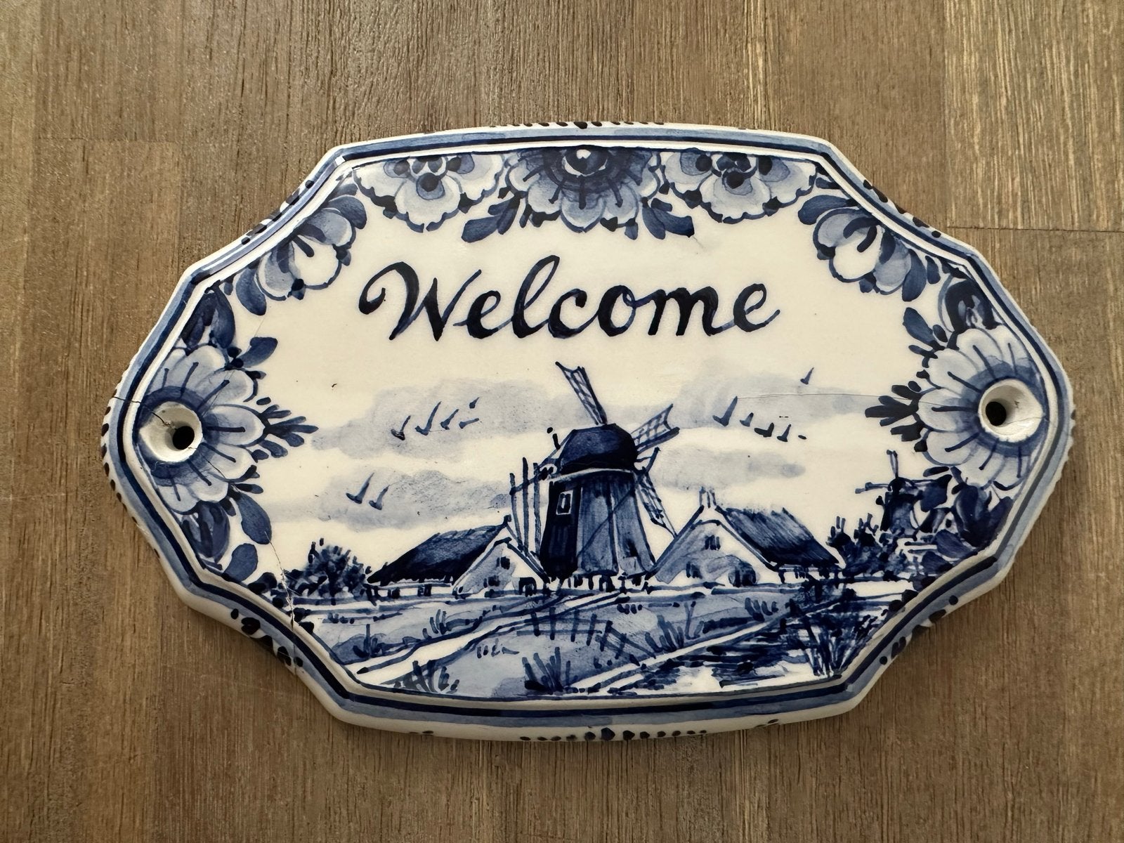 Delfts Blauw 'Welcome' wandbord met molen en huizen, Ophalen