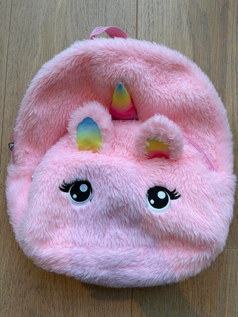 Fluffy eenhoorn schooltas rugzak als nieuw!, Rugtas, Ophalen of Verzenden, Zo goed als nieuw, Roze
