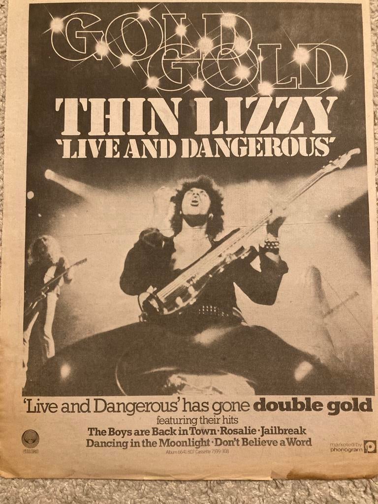 THIN LIZZY Live And Dangerous release A3 advertentie, Ophalen of Verzenden, A1 t/m A3, Film en Tv