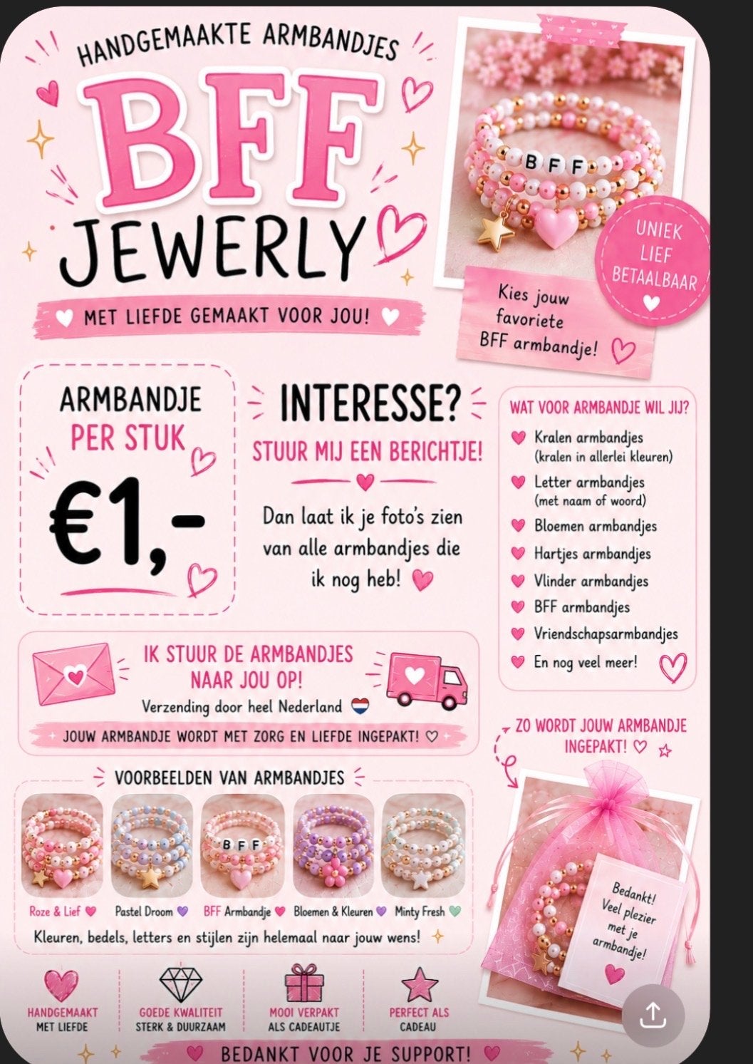 Handgemaakte Armbandjes - Uniek & Betaalbaar!, Sieraden, Tassen en Uiterlijk, Armbanden, Overige materialen, Nieuw, Ophalen of Verzenden