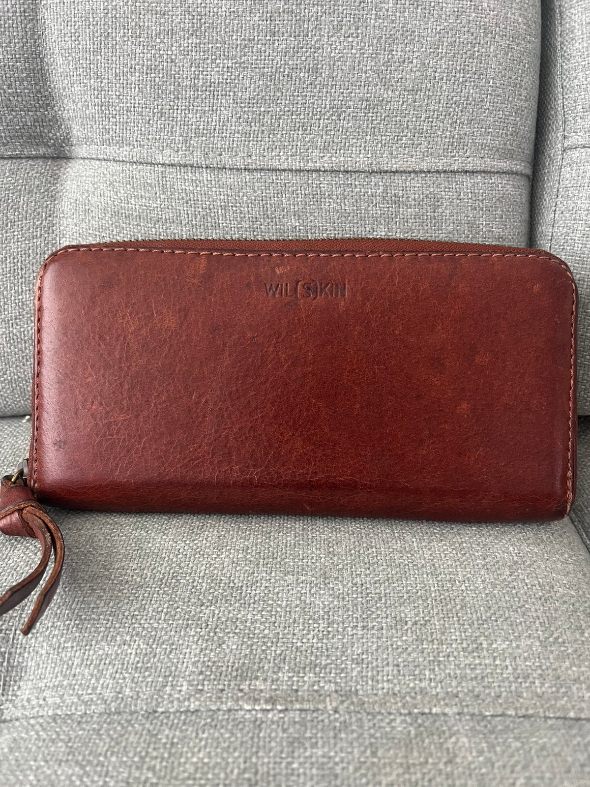 Leren Wilskin dames portemonnee cognac kleur, Overige merken, Gebruikt, Bruin, Ophalen of Verzenden
