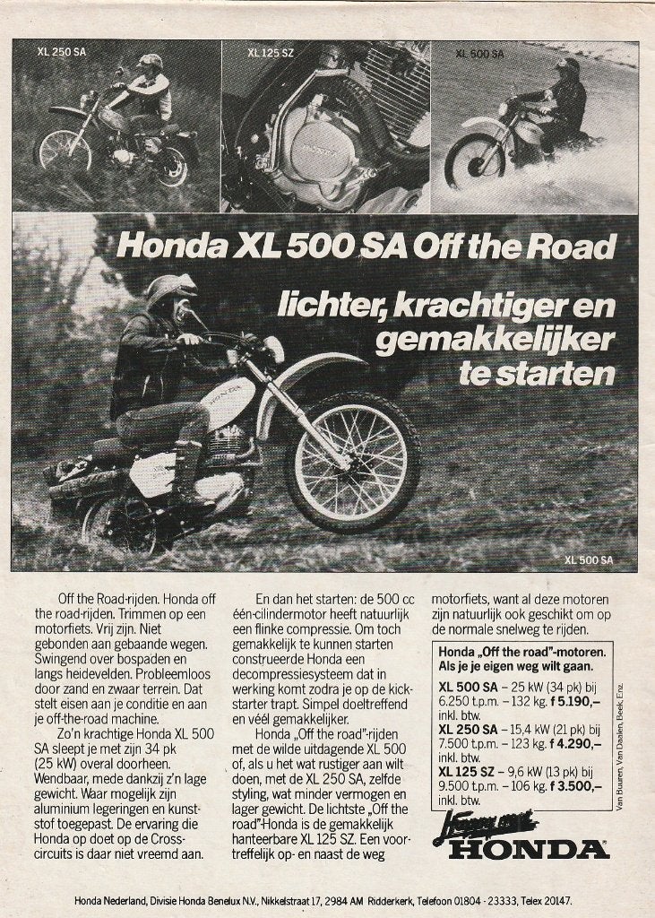 retro reclame 1982 Honda XL500SA motor krachtiger, Verzenden, Overige typen