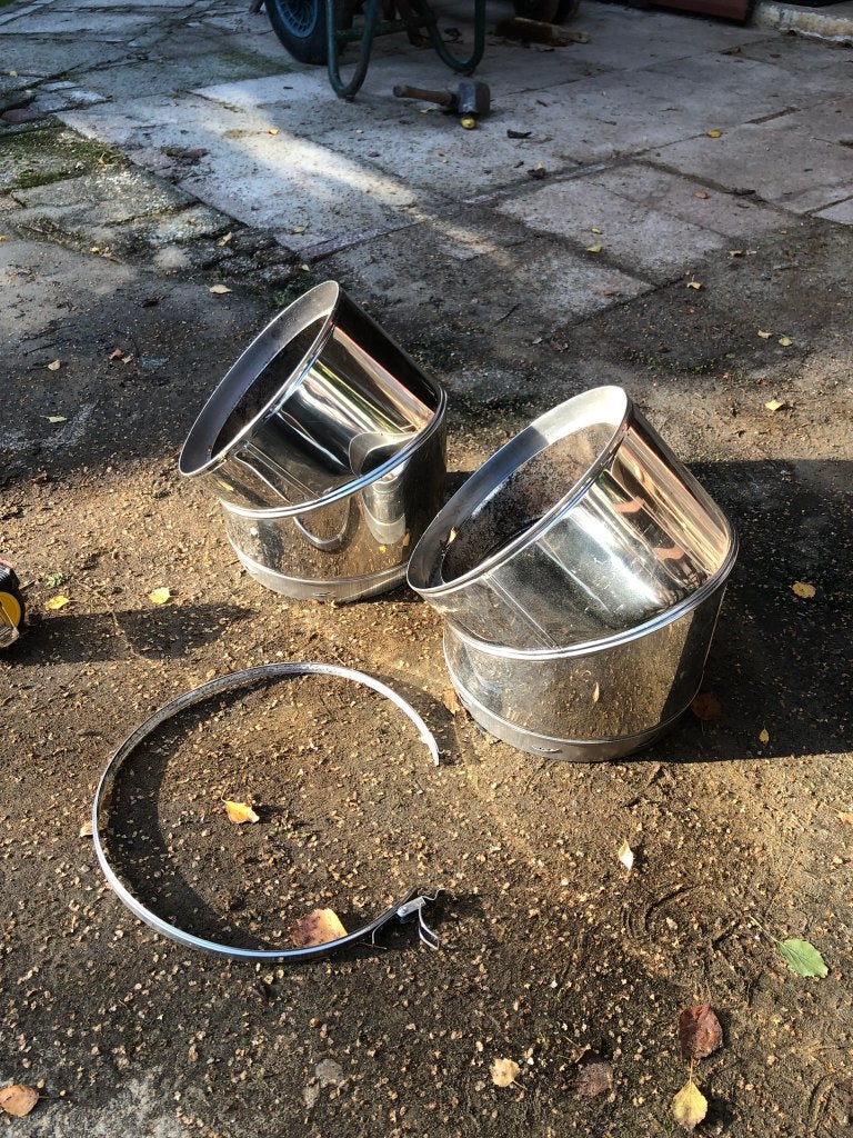 2 rvs Helex 45 graden bochten, Ophalen of Verzenden, Gebruikt, Hout, Houtkachel