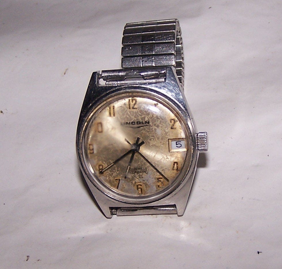 Vintage Lincoln opwindhorloge met datum. Zeer goed werkend., Overige merken, Staal, Staal, Polshorloge
