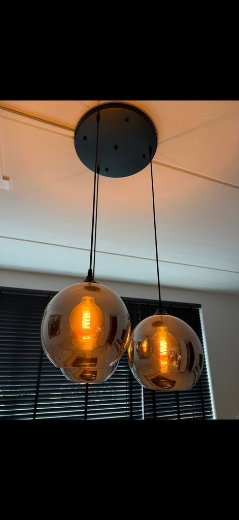 Hanglamp smoke 3 bollen, Ophalen of Verzenden, Gebruikt, Glas, 50 tot 75 cm