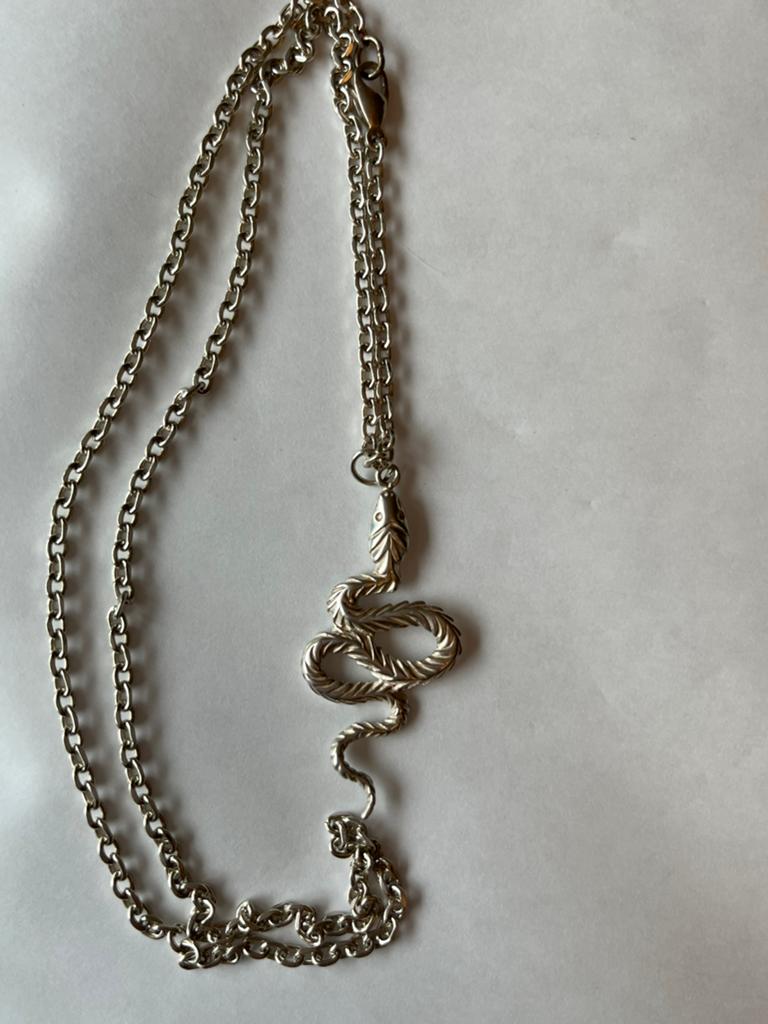 Zilveren  ketting met hanger slang Aesculaap, Verzenden, Zo goed als nieuw, Zilver, Met hanger
