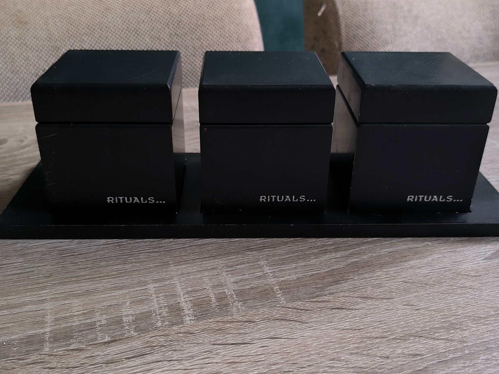 Rituals theedoosjes op houder - 3 stuks, Ophalen of Verzenden, Gebruikt, Zwart, Hout