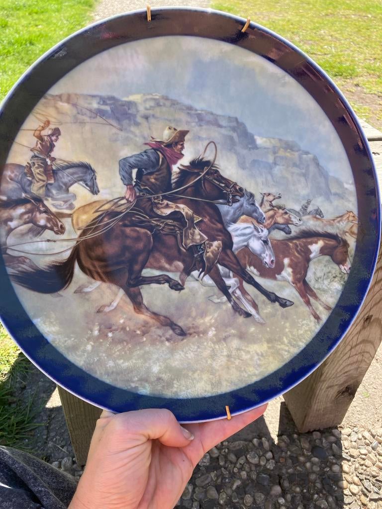 Antiek wandbord met paardentafreel., Ophalen of Verzenden