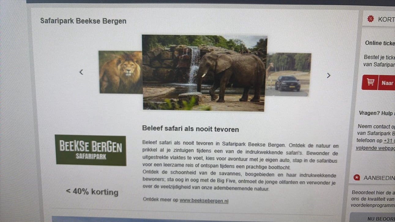 Safaripark beekse bergen 40% korting, Drie personen of meer, Kortingsbon