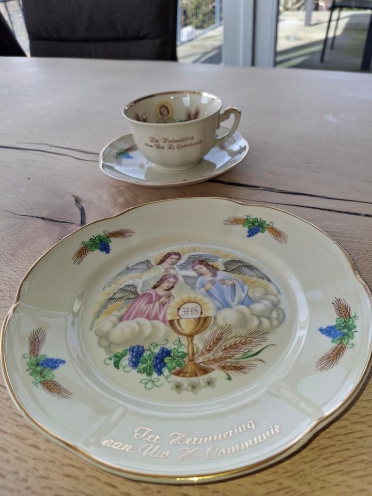 Vintage Eerste Communie Servies - Bord en Kopje, Ophalen of Verzenden