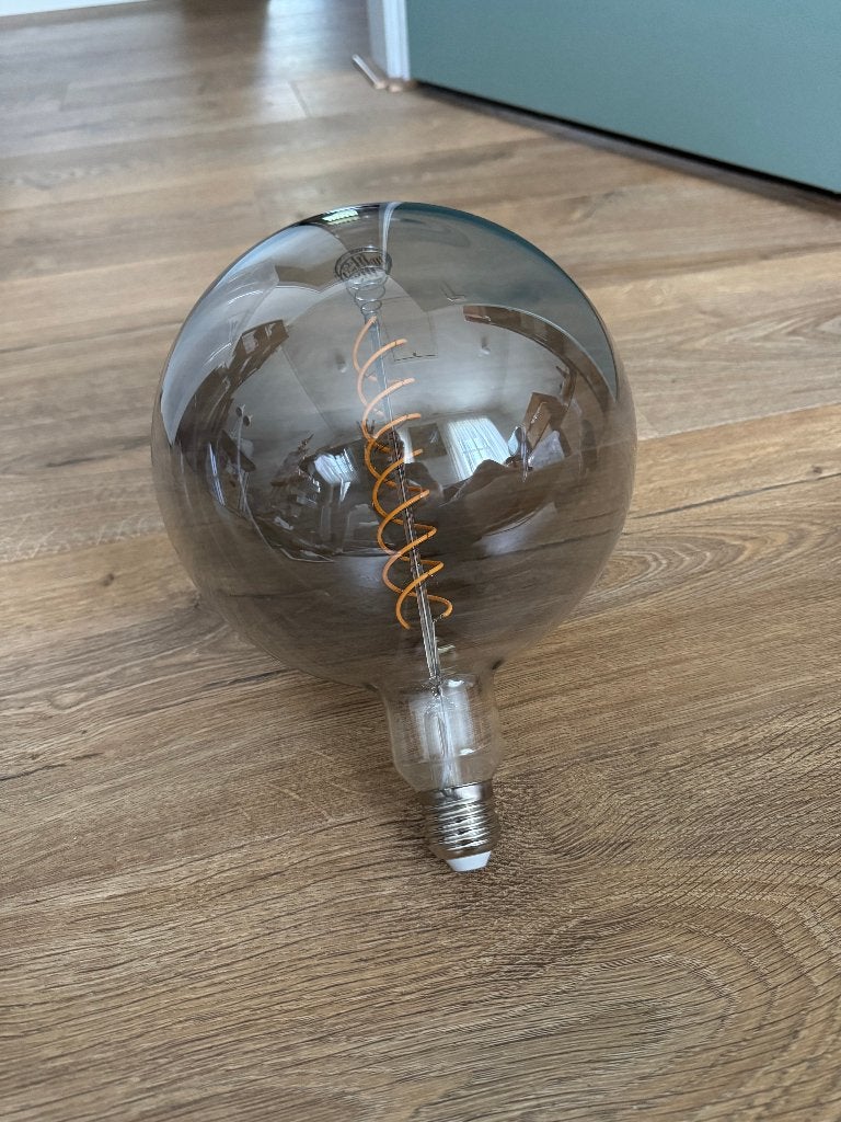 Grote rookglas LED bollamp, spiraalfilament, dimbaar, Huis en Inrichting, Lampen | Plafondlampen, Ophalen, Dimbaar, Nieuw, E27 (groot)