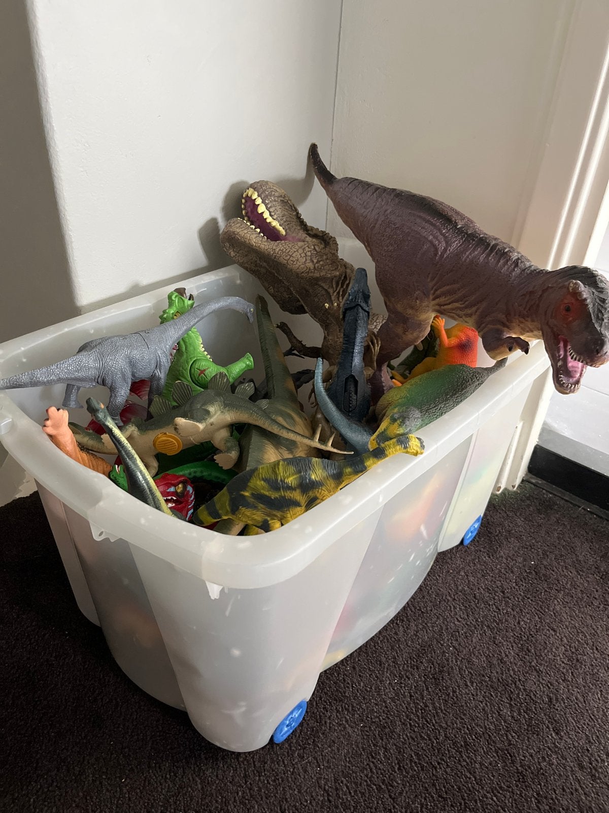 Grote verzameling dinosaurus speelgoed in opbergbox, Ophalen, Gebruikt, Jongen of Meisje