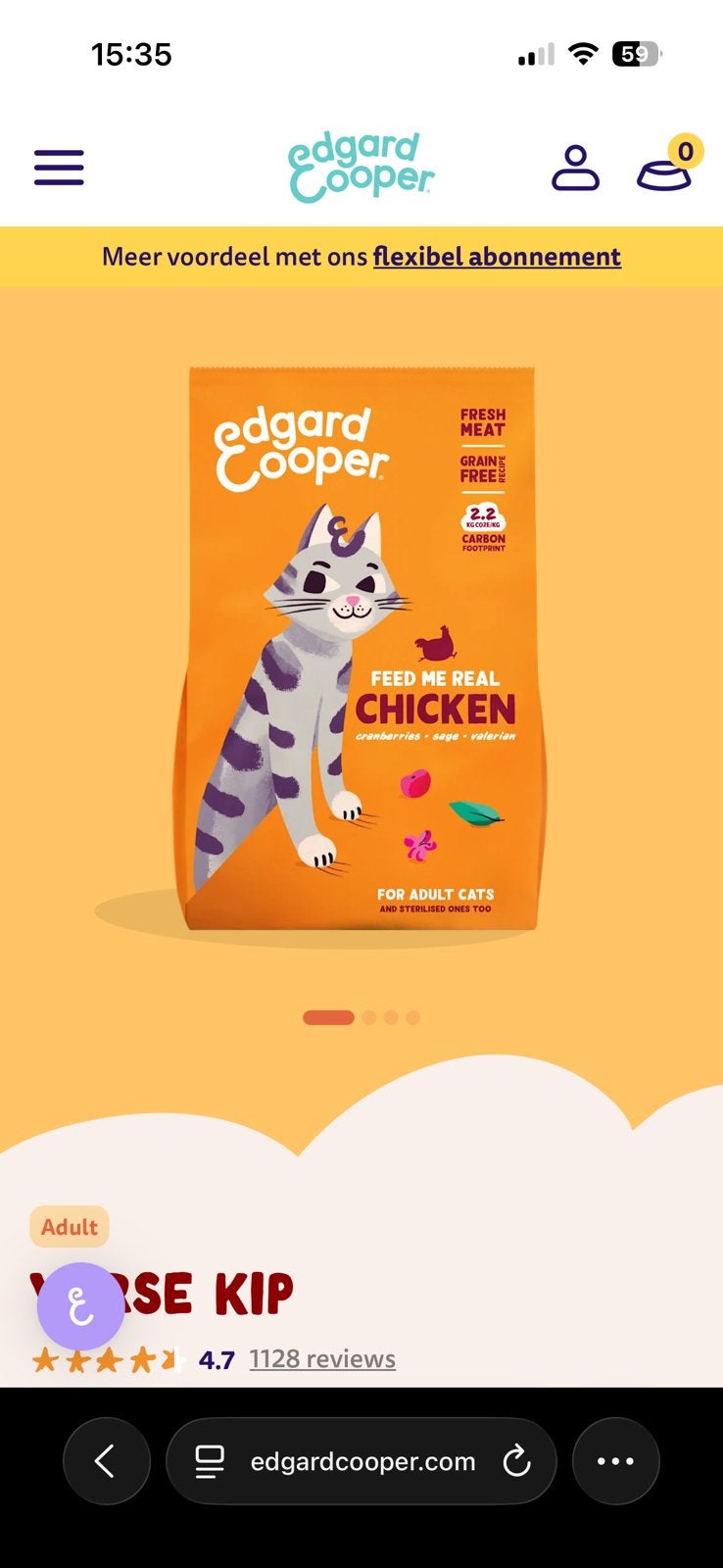 Twee zakken Edgard & Cooper kat 4 KG, Ophalen, Kat