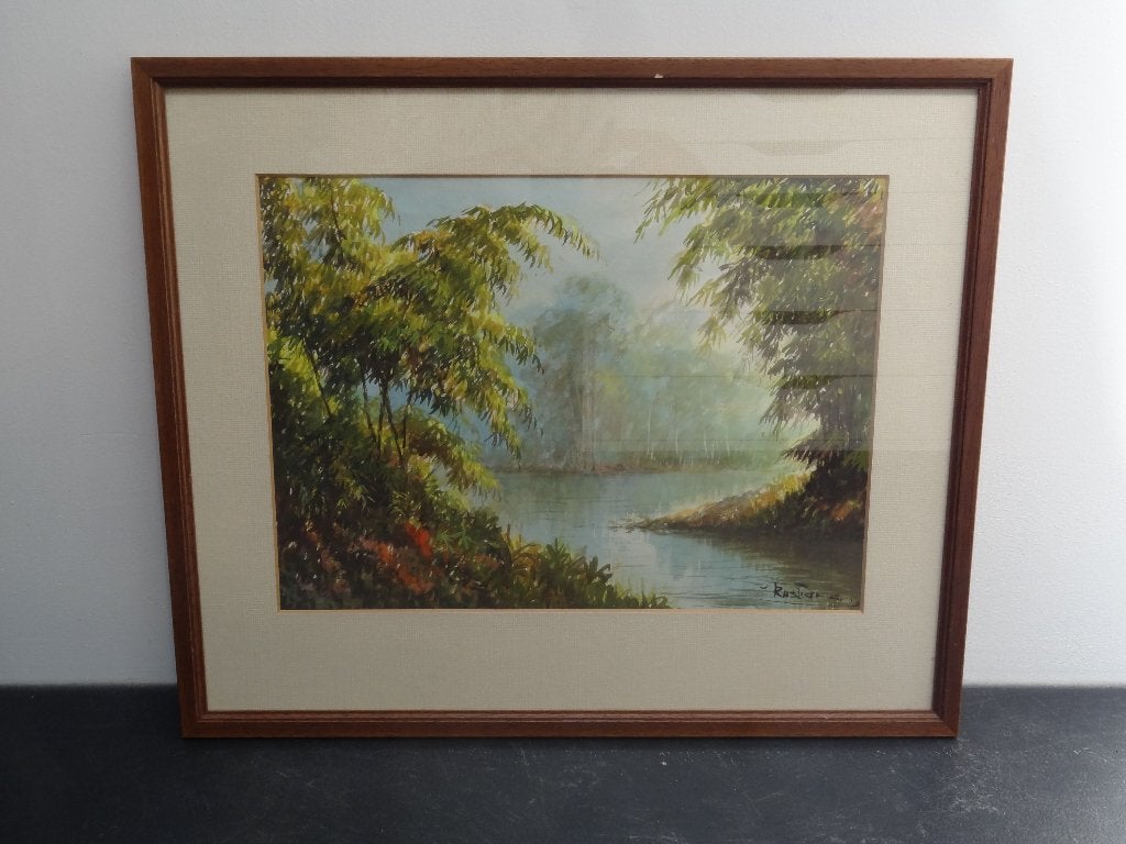 aquarel Indonesie water in oerwoud Rustamadji Java 1921-2001, Schilderij, Geschilderd, Indonesië, Overige materialen