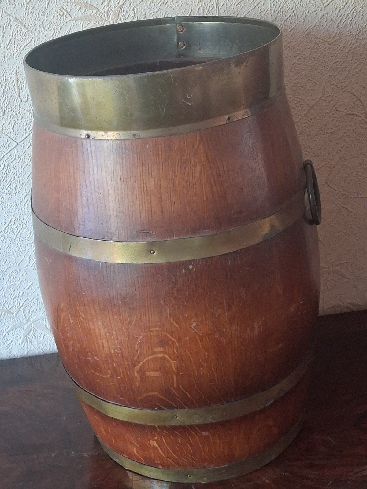 Antieke houten paraplubak met messing banden, Antiek en Kunst, Ophalen of Verzenden