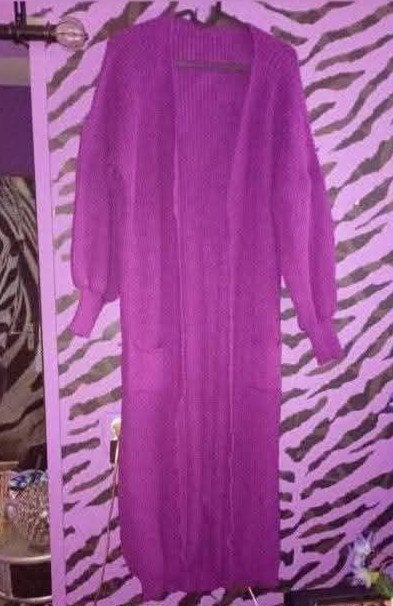 Lange paarse gebreide cardigan - Zo goed als nieuw, Paars, Maat 46/48 (XL) of groter, Nieuw, Ophalen of Verzenden