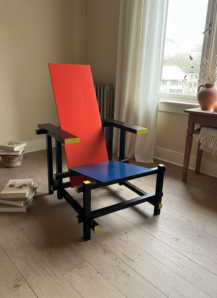 Gerrit Rietveld Rood-blauwe stoel – Exacte Replica, Ophalen of Verzenden, Zo goed als nieuw, Hout, 50 tot 75 cm