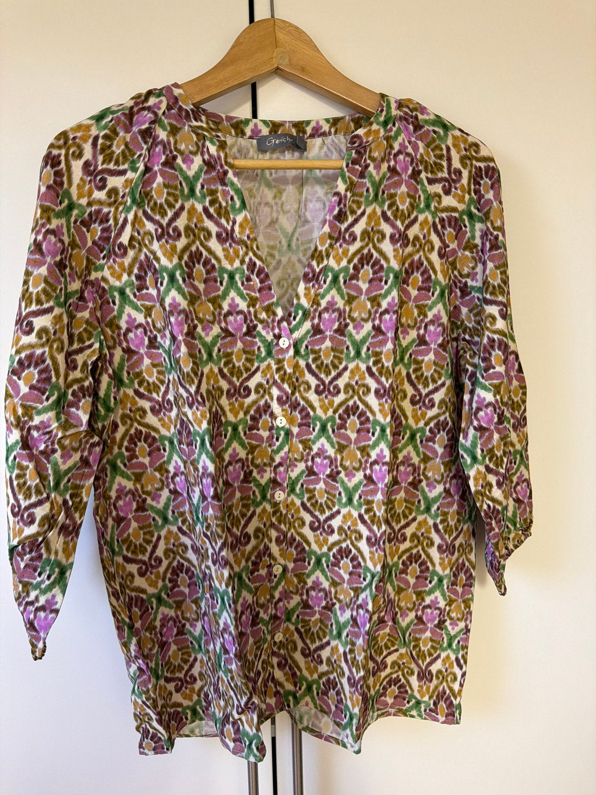 Geisha Blouse met print - Maat L/40, Ophalen of Verzenden, Zo goed als nieuw, Maat 38/40 (M), Meerkleurig